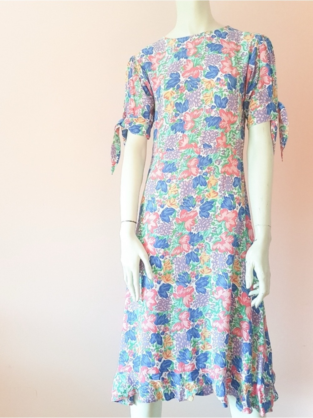 Faithfull the Brand Pastel Floral Midi Dress with Tie Sleeves